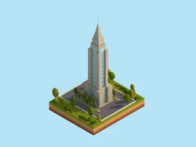 Cartoon Low Poly New York Empire State Building Low-poly 3D model