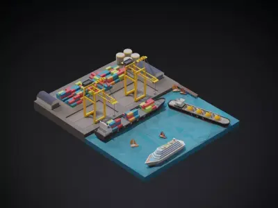 Port 3d model Low-poly 3D model