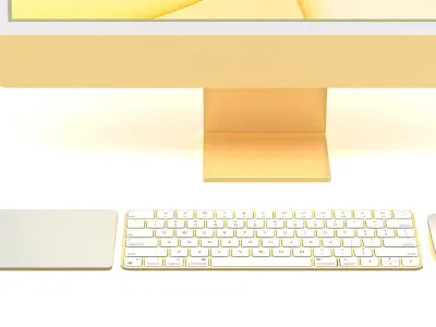 Apple iMac 24 inch 2021 Yellow Keyboard Mouse Trackpad Low-poly 3D model