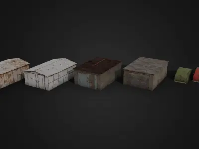 Garages Set Low-poly 3D model