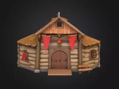 LowPoly Medieval Town Hall Low-poly 3D model