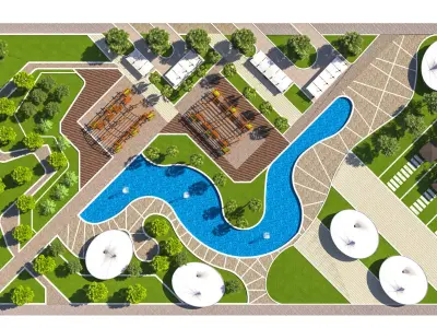 Modern Park and Recreation Area 3D Model Low-poly 3D model