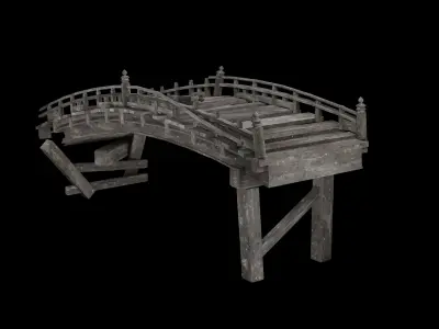 DESTROYED WOODEN BRIDGE MEDIEVAL FANTASY ROAD OLD COLLECTION Low-poly 3D model