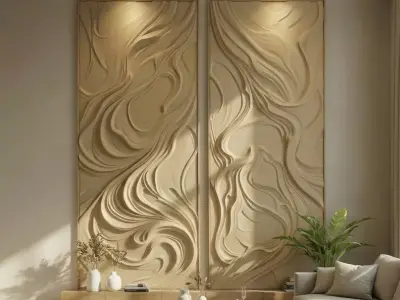  modern Organic Relief Panel Wall Decor Set STL Mural CNC 375 3D model