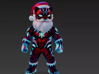 Panther Guardian Santa Futuristic Warrior Santa 3D Character Low-poly 3D model