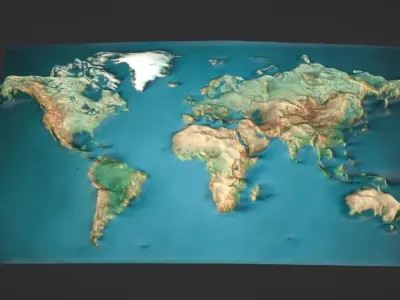 World Map Topography Low-poly 3D model
