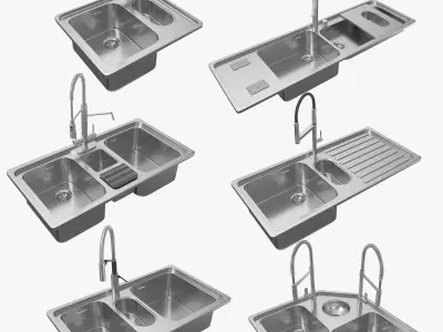 Collection of the Alpes-Inox Kitchen Sinks with Faucets  3D model