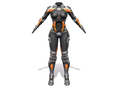 Female Full Body Sci-Fi Orange Black Bodysuit Low-poly 3D model