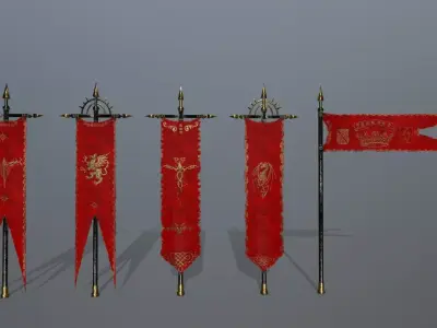 flag set 1 swords and banners of chinese dynasty Low-poly 3D model