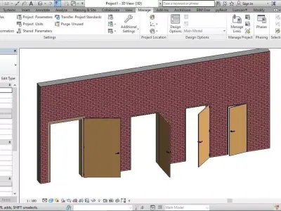 SINGLE DOOR REVIT FAMILY 3D ROTATED AND FULL PARAMETER 3D model