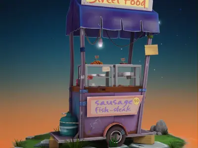 Street food cart Low-poly 3D model