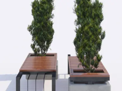 bench and thuja Low-poly 3D model