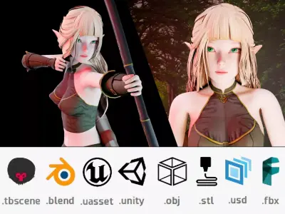 Elf Archer Realistic Female - Blender UE5 Unity - 40 animations Low-poly 3D model