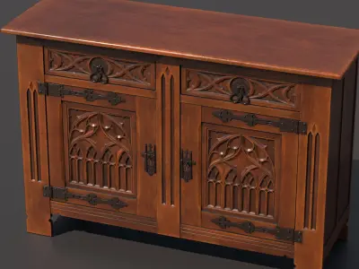 Old chest of drawers with gothic ornaments 3D model