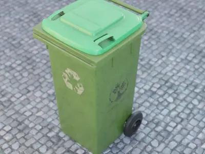 Old Green Recycle bin Low-poly 3D model
