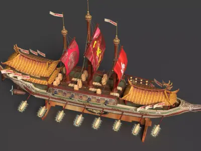 Chinese Ancient Junk Ship  Low-poly 3D model