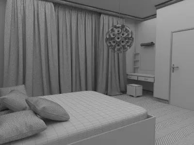 Bedroom with bed and lamp 3D model