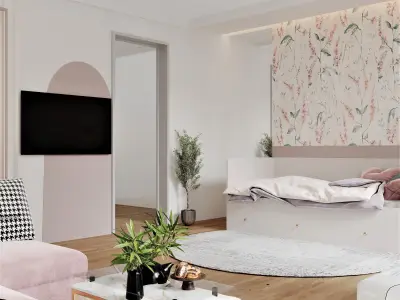 Studio Apartment Interior Design for Women 3D Model Corona Low-poly 3D model