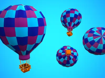 HOT AIR BALLOON CARTOON STYLIZED 01 Low-poly 3D model