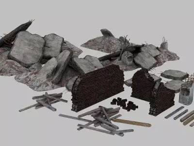Rubble Brick and Concrete Elements Low-poly 3D model
