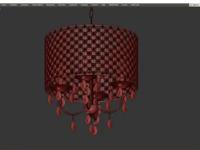 4 Light Gold Round Beaded Drum Chandelier With Hanging Crystals Low-poly 3D model