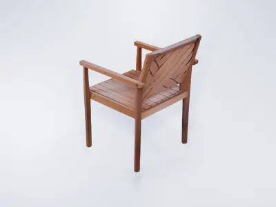Low Poly Wooden Garden Chair - Outdoor Visualization Prop 3D model