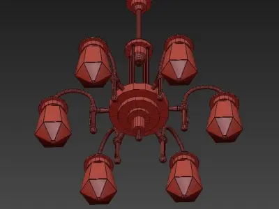 TYROL brass chandelier with five glass shades 3D model