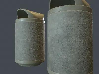 Street Round Concrete Trash Bin PBR Game Ready Low-poly 3D model