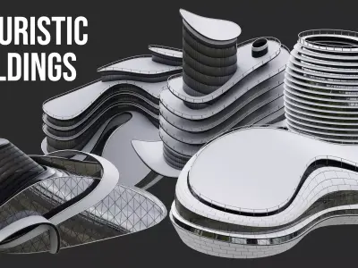 Futuristic Buildings Kitbash Set Low-poly 3D model