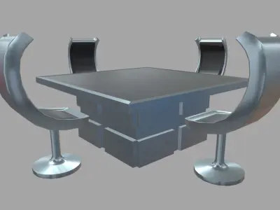 Low Poly Scifi Table Chairs 01 Low-poly 3D model