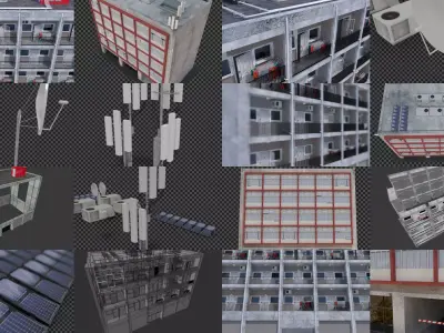 Low cost housing or residence block of flats 3D Model Pack