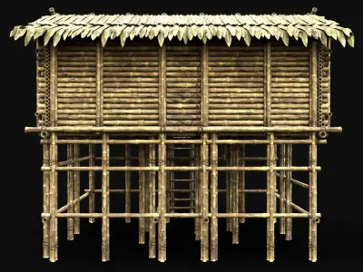 BAMBOO SHELTER HOUSE TREE JUNGLE HUT SURVIVAL CASTAWAY CABIN AAA Low-poly 3D model