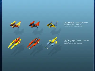 SF Tiny Spaceships Fleet Low-poly 3D model