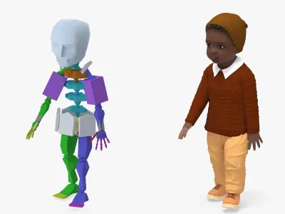  Black Skinned Toddler Boy in Sandpit Rigged 