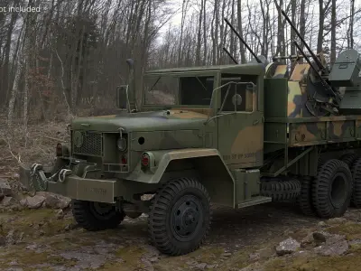 Vintage Combat Truck with Quad Mounted Anti-Aircraft Gun Mount 3D model