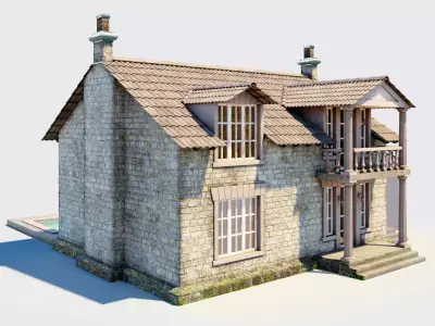 Old English cottage with a modern extension  3D model