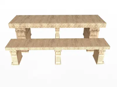 Stone Bench and Table 02 Low-poly 3D model