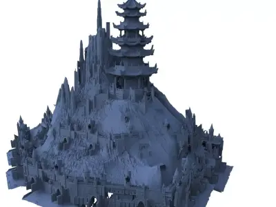 Island fortress Chinese Architecture 3D model