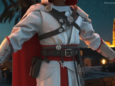  Medieval Assassin Hooded Outfit White Red 