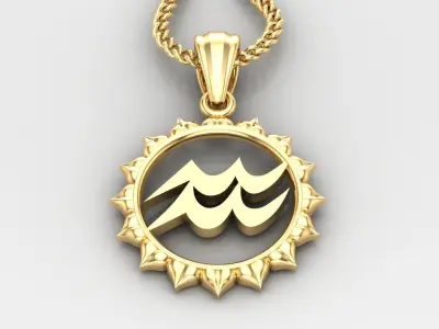 Sun Aquarius Light Gold Pendant Version 7 3D print model