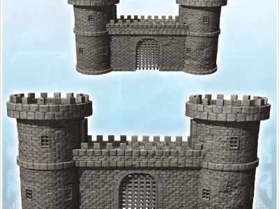 Medieval fortified entrance with double towers and metal portcul 3D print model