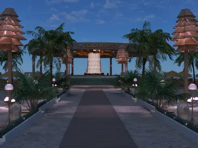 GoldenSand Beach Club Restaurant Bar exterior render ready scene 3D model