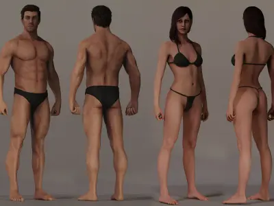 Male Female Base complete Rig Low-poly 3D model