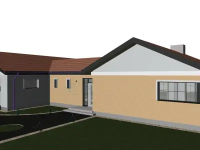 simple double barn one story house model 3D model