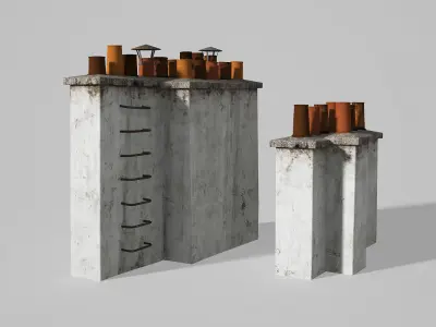 Chimneys and vents  Low-poly 3D model