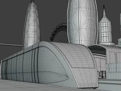 Future city with monorail III 3D model