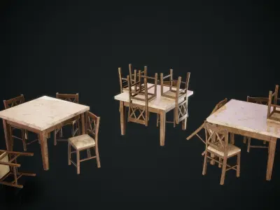 Dinette wooden workbench Low-poly 3D model