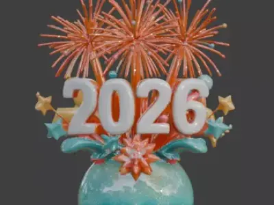 Festive 2026 New Year Celebration 3D Sculpture Low-poly 3D model