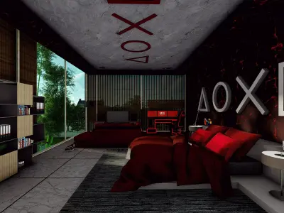 Bedroom Gaming Setup - Red Color Domination 3D model