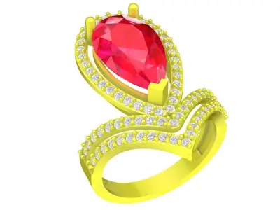Pear Cut Halo Gemstone Ring 3D Model 4393 3D print model